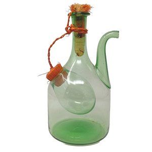 Italian Green Glass Wine Decanter Bottle With Ice Chamber Hand Blown Vintage